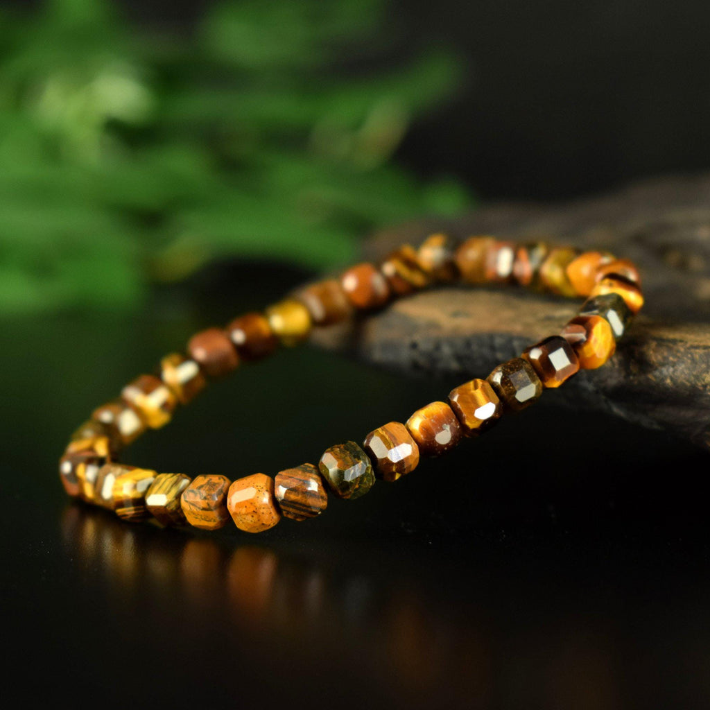 Bracelet Oeil du Tigre perles 5mm carrées facettes régulières AA - Protection - Esprit pratique - Sociabilité - Réalisme
