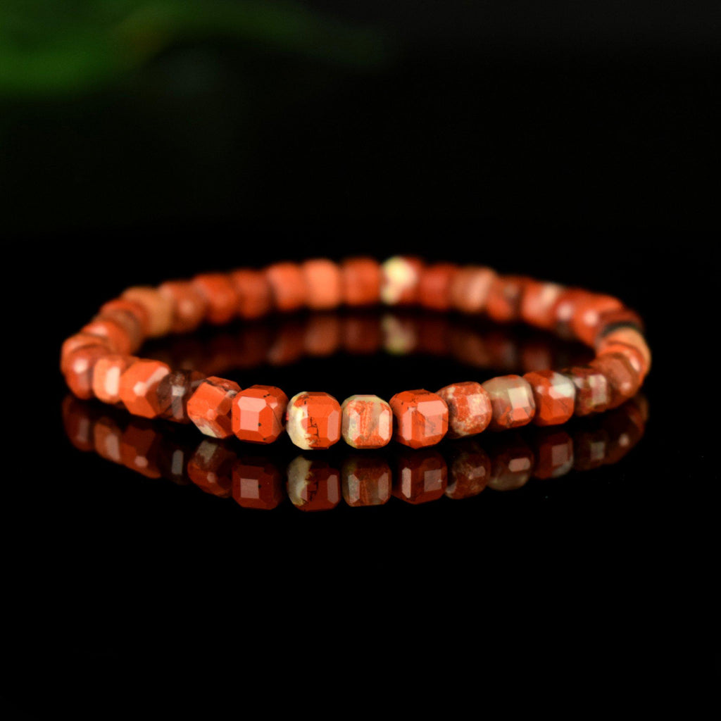 Bracelet Jaspe Bréchique 5mm perles cubiques facettes régulières, Jaspe Brecchia
