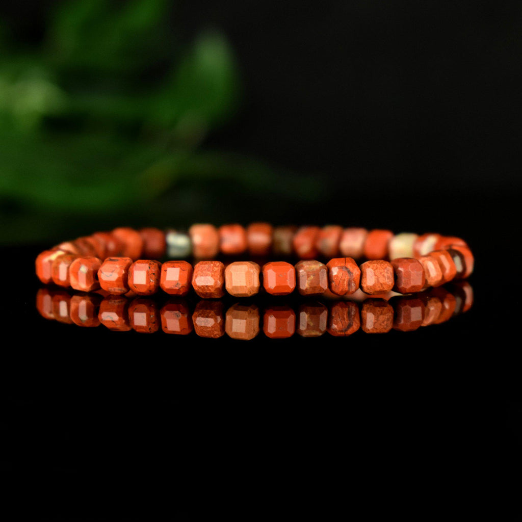 Bracelet Jaspe Bréchique 5mm perles cubiques facettes régulières, Jaspe Brecchia