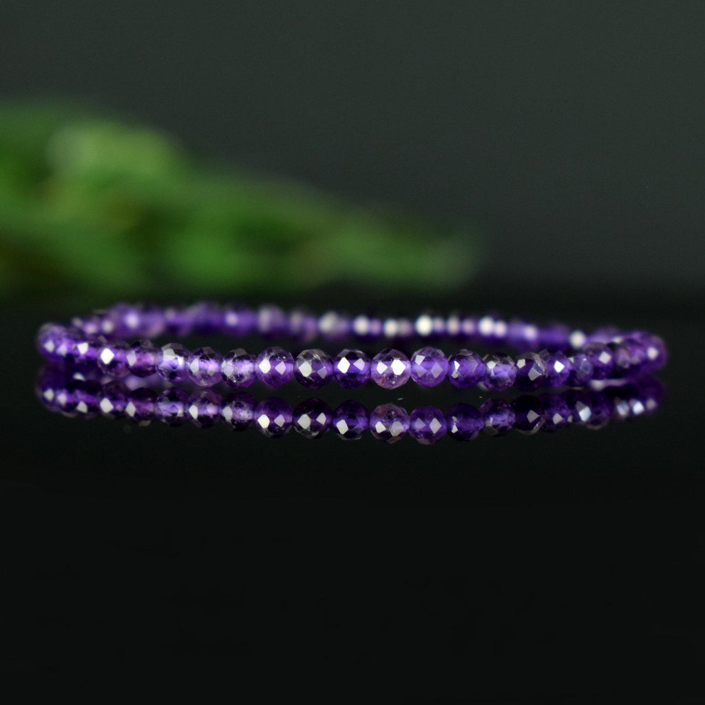 Bracelet Améthyste 4mm perles rondes facettées - Intégration - Calme spirituel - Guérison