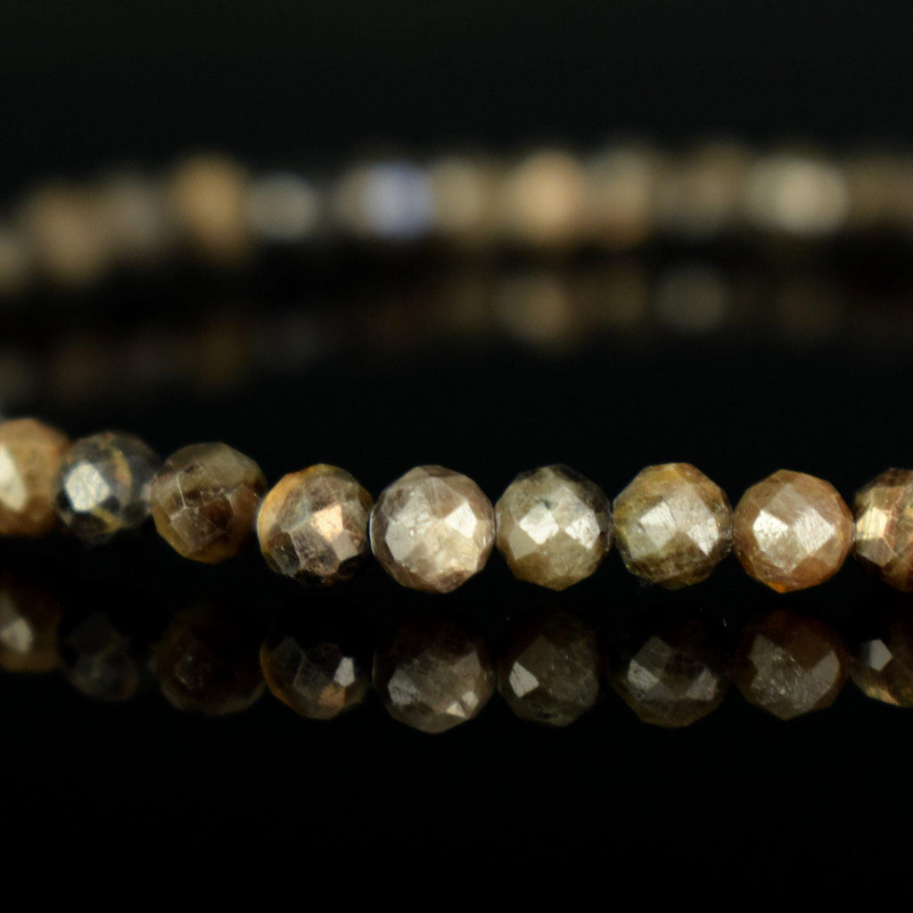 Bracelet Saphir Chocolat Etoilé doré 4mm perles rondes facettées AA - Richesse - Pouvoir - Santé