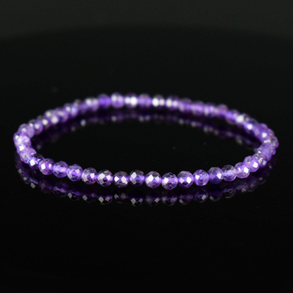 Bracelet Améthyste 4mm perles rondes facettées - Intégration - Calme spirituel - Guérison