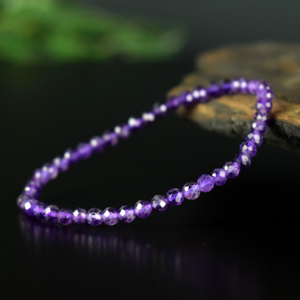 Bracelet Améthyste 4mm perles rondes facettées - Intégration - Calme spirituel - Guérison