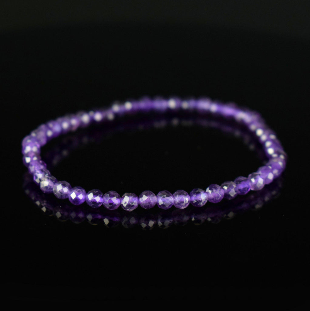 Bracelet Améthyste 4mm perles rondes facettées - Intégration - Calme spirituel - Guérison