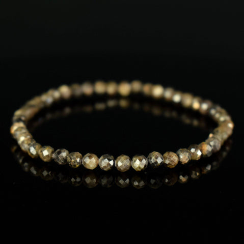 Bracelet Saphir Chocolat Etoilé doré 4mm perles rondes facettées AA - Richesse - Pouvoir - Santé