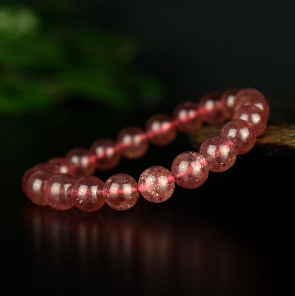 Bracelet Quartz Fraise de Madagascar 9mm avec reflets dorés AAA - Quartz à Hématite Lepidocrocite