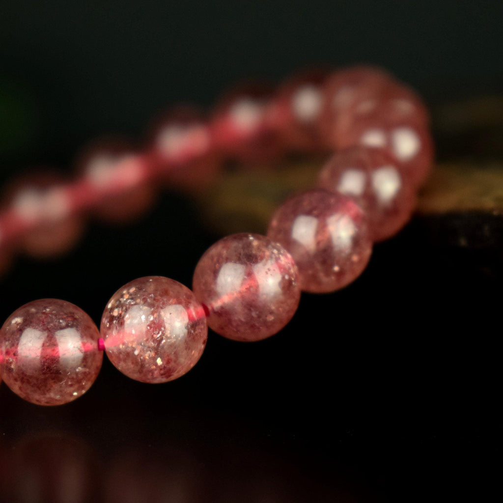 Bracelet Quartz Fraise de Madagascar 9mm avec reflets dorés AAA - Quartz à Hématite Lepidocrocite