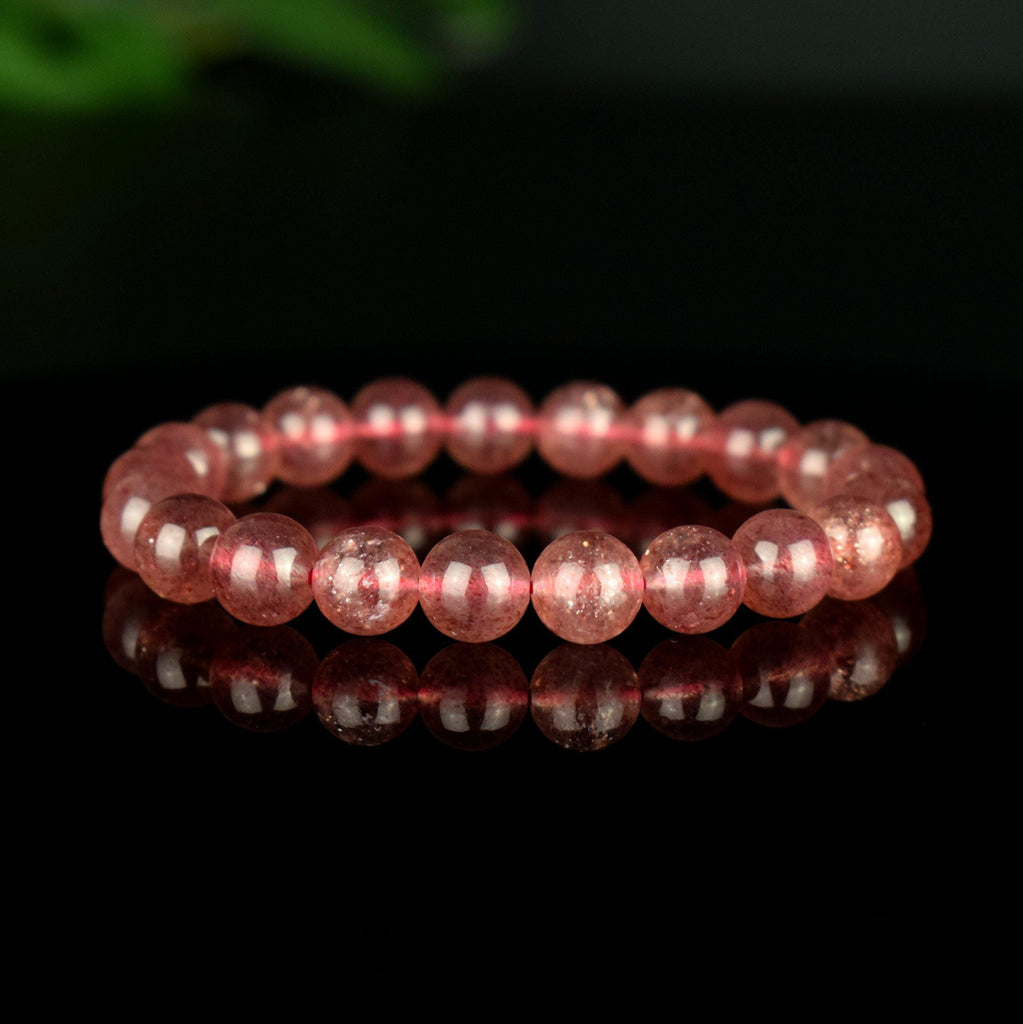 Bracelet Quartz Fraise de Madagascar 9mm avec reflets dorés AAA - Quartz à Hématite Lepidocrocite