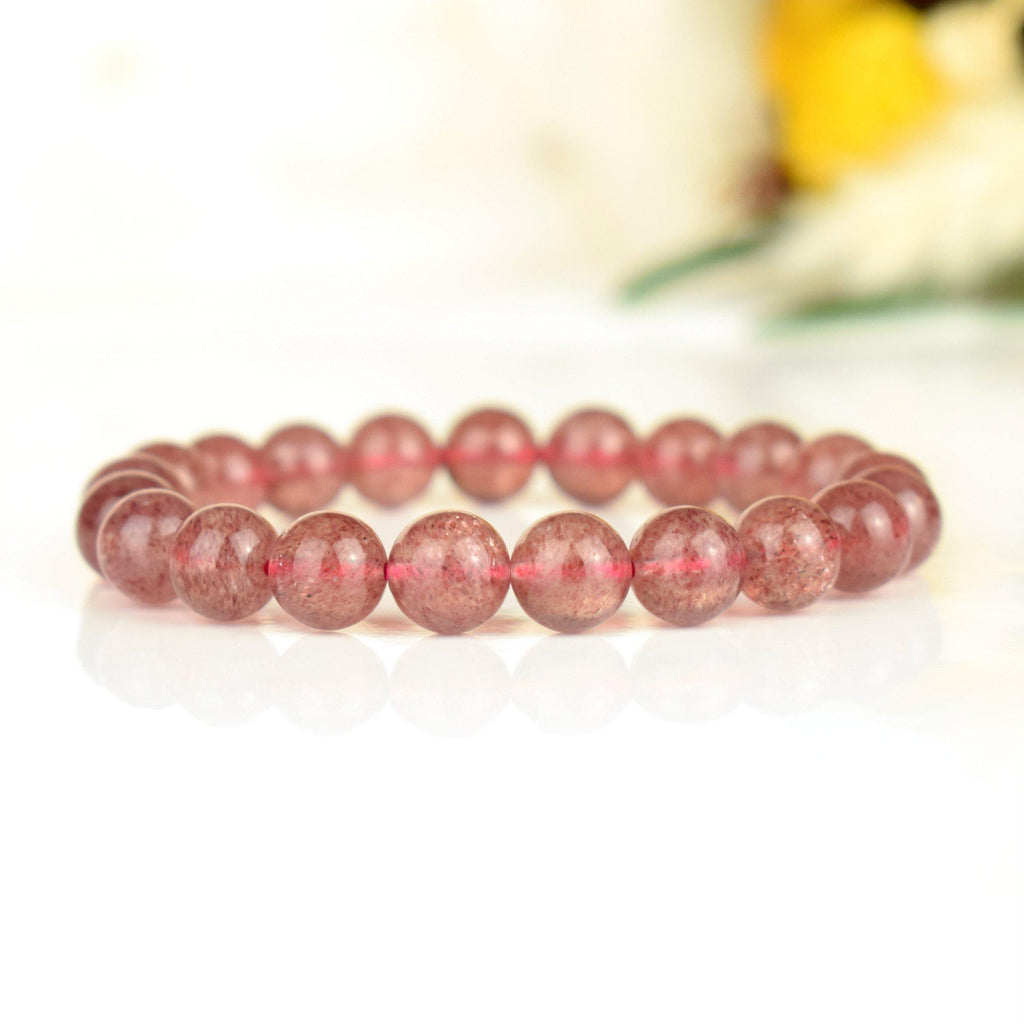 Bracelet Quartz Fraise de Madagascar 9mm avec reflets dorés AAA - Quartz à Hématite Lepidocrocite