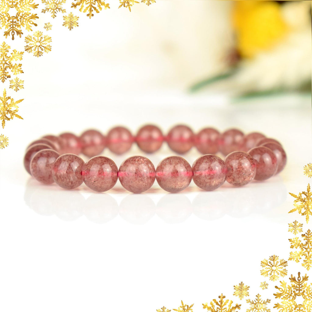 Bracelet Quartz Fraise de Madagascar 9mm avec reflets dorés AAA - Quartz à Hématite Lepidocrocite