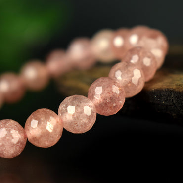 Bracelet Quartz Fraise de Madagascar perles 8mm rondes facettées AAA - Quartz à Hématite Lepidocrocite