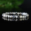 Bracelet Pierre de Lune Péristérite avec Tourmaline noire 6mm, perles carrées facettées qualité simple