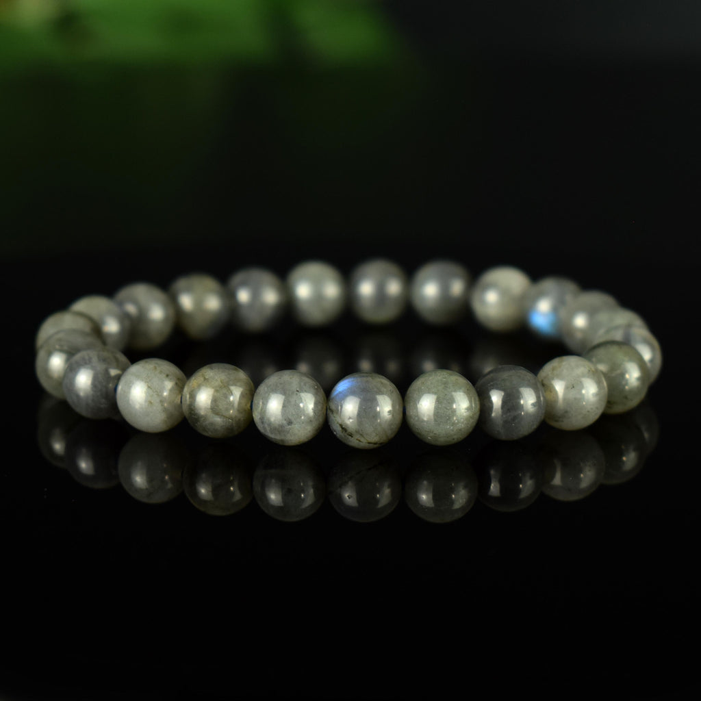 Bracelet Spectrolite Labradorite Noire perles rondes 8mm qualité simple - Bracelet Protection aux reflets bleu indigo