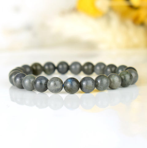 Bracelet Spectrolite Labradorite Noire perles rondes 8mm qualité simple - Bracelet Protection aux reflets bleu indigo