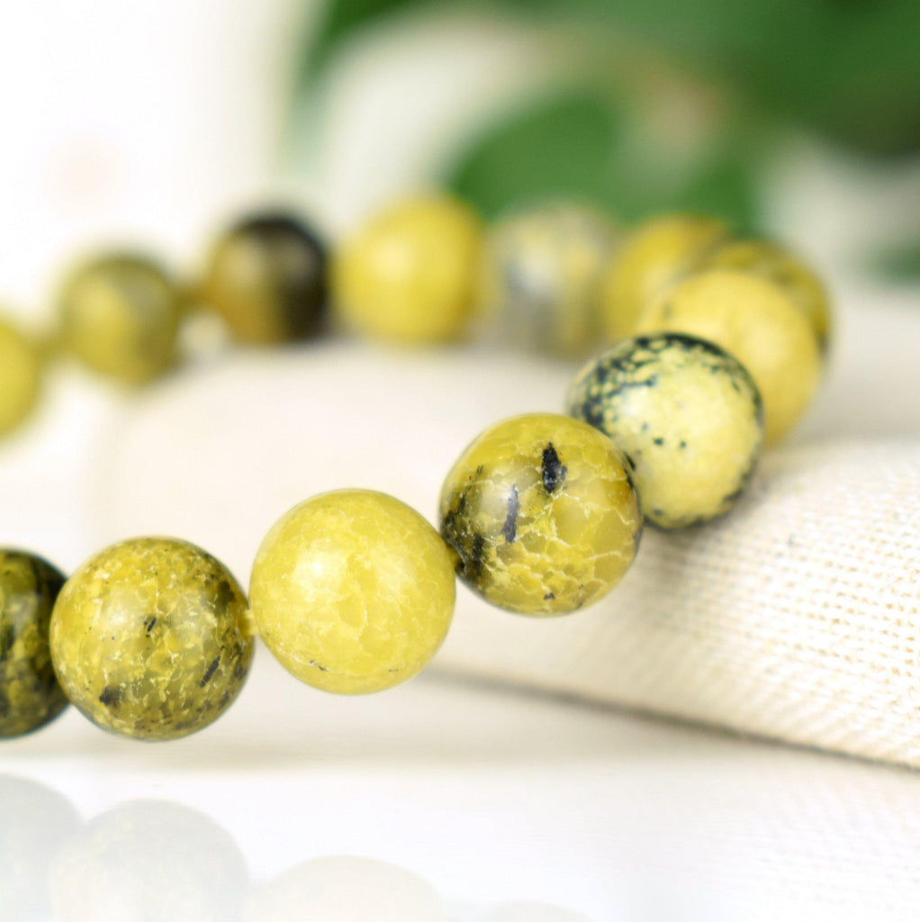 Lizardite Serpentine noble AA Bracelet 10mm perles rondes - Réconfort - Circulation - Edification