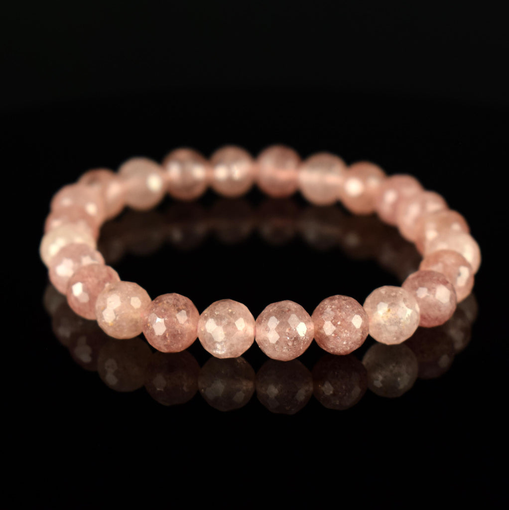 Bracelet Quartz Fraise de Madagascar perles 8mm rondes facettées AAA - Quartz à Hématite Lepidocrocite