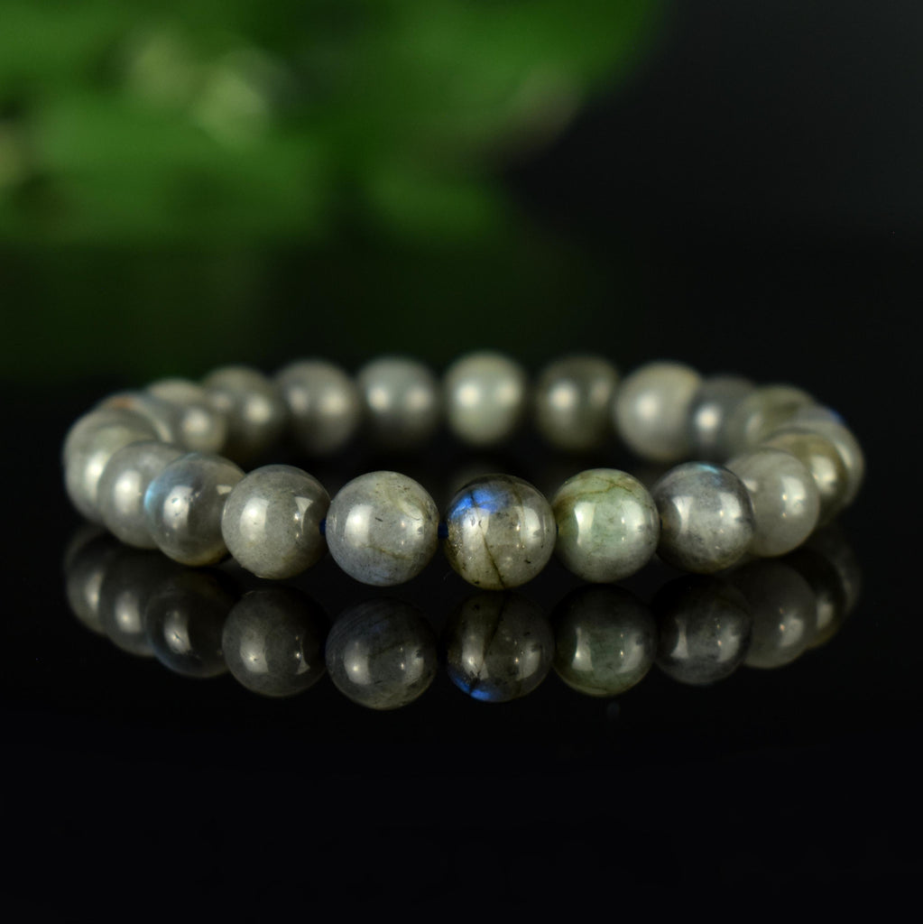 Bracelet Spectrolite Labradorite Noire perles rondes 8mm qualité simple - Bracelet Protection aux reflets bleu indigo