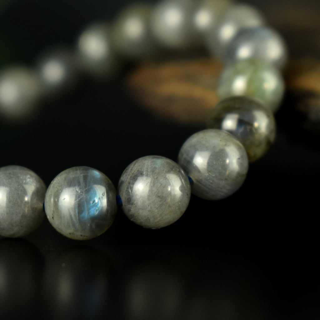 Bracelet Spectrolite Labradorite Noire perles rondes 8mm qualité simple - Bracelet Protection aux reflets bleu indigo