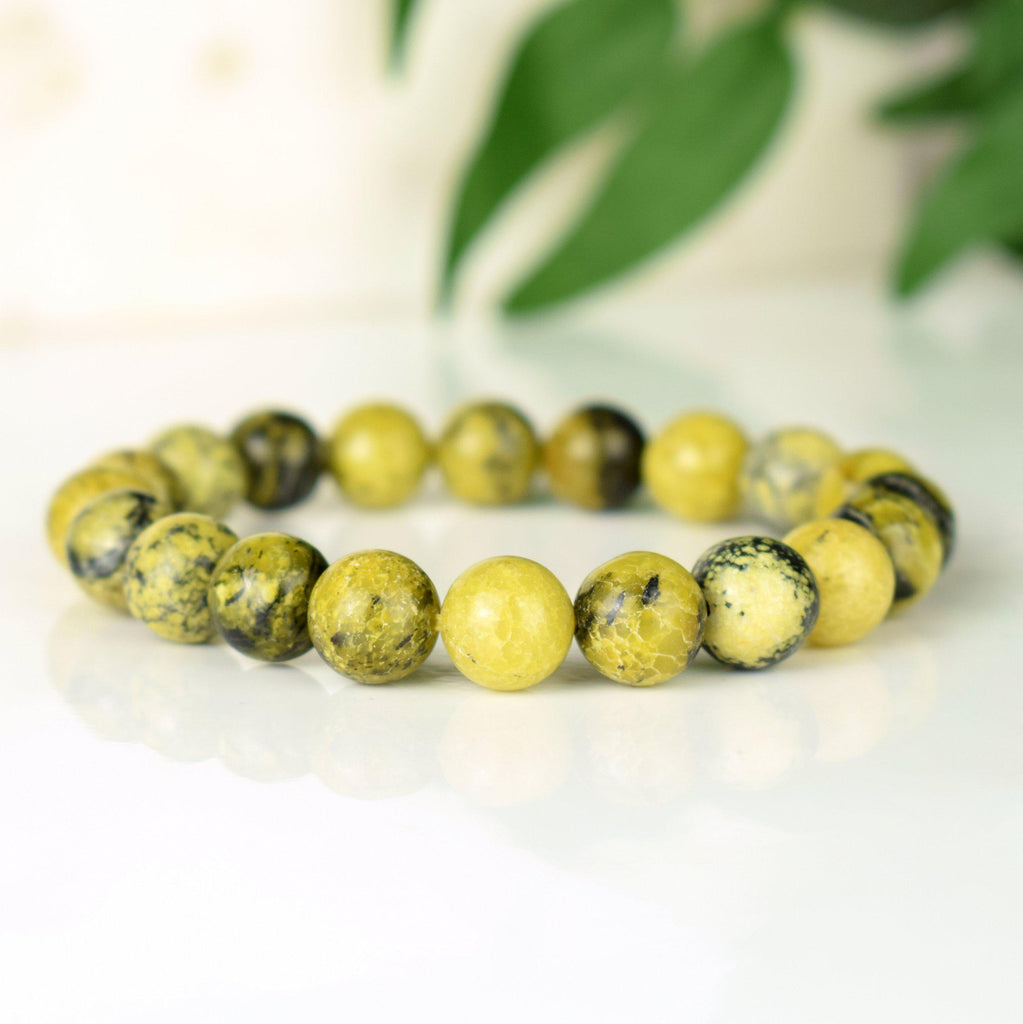 Lizardite Serpentine noble AA Bracelet 10mm perles rondes - Réconfort - Circulation - Edification