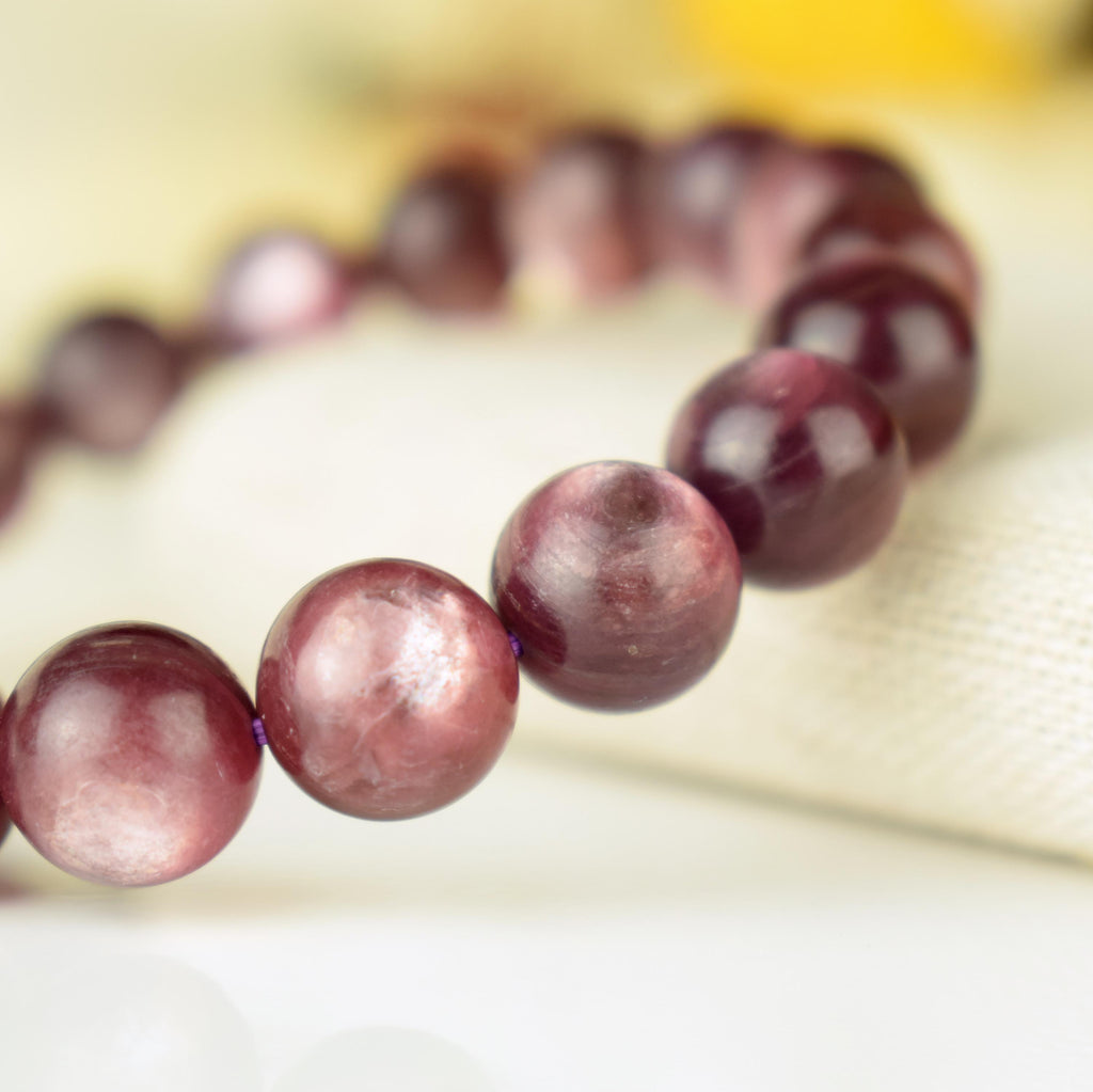 RARE Bracelet Lépidolite Violette perles 10mm rondes AAA avec reflets - Accomplissement - Sécurité - Instinct