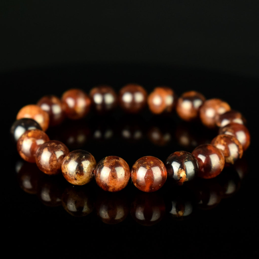 Bracelet Grenat Orange Spessartite AA perles rondes 10mm - Fortification - Stimulation - Eclat