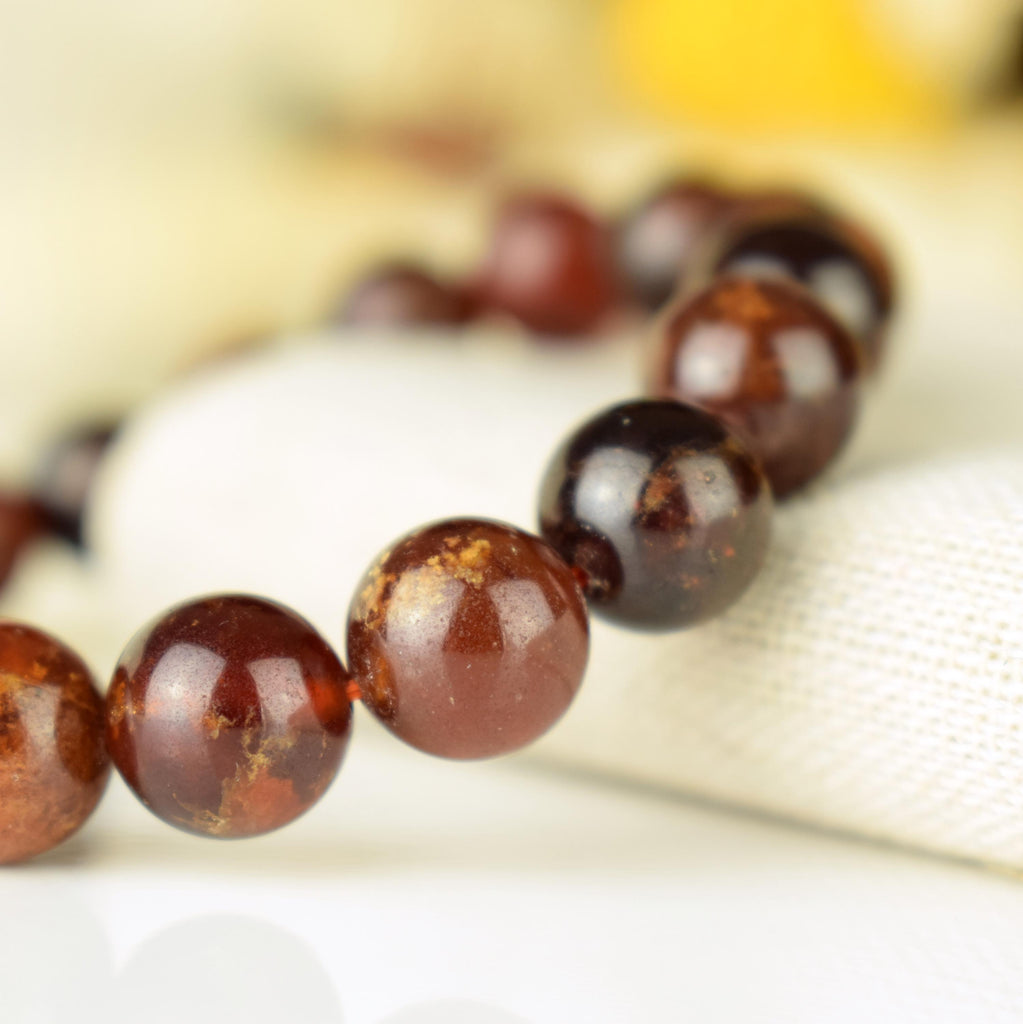 Bracelet Grenat Orange Spessartite AA perles rondes 10mm - Fortification - Stimulation - Eclat