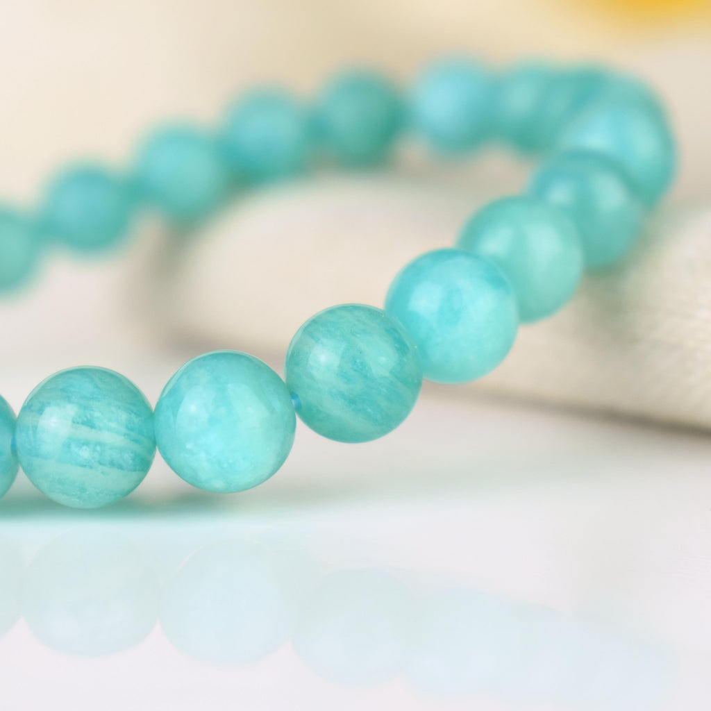 Bracelet Amazonite Bleue perles 8mm rondes grade AAA - Stimulation - Communication - Mémoire