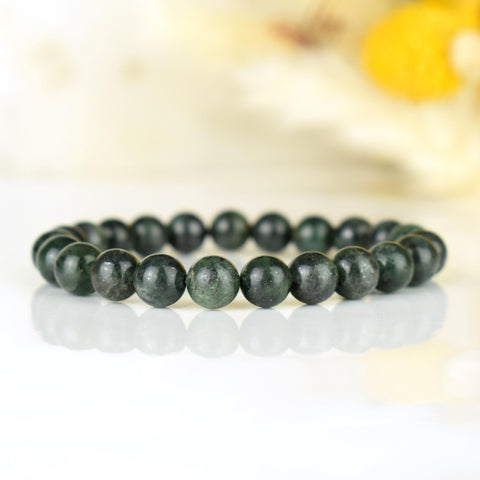 Bracelet Cyanite Verte Disthène Vert perles 8mm rondes naturelles - Libération - Circulation - Apaisement