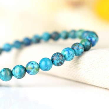 Bracelet Chrysocolle 6mm perles rondes AAA , Communication - Relaxation - Absorption