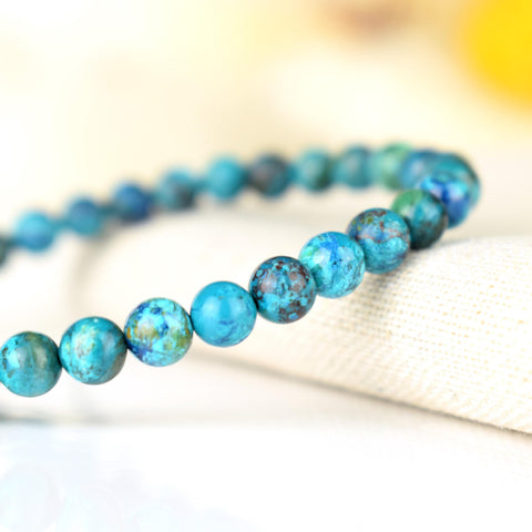 Bracelet Chrysocolle 6mm perles rondes AAA , Communication - Relaxation - Absorption