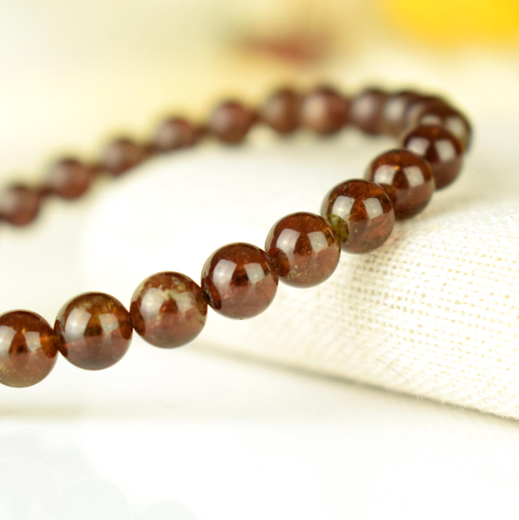 Bracelet Grenat Hessonite AAA perles rondes 6mm - Clarté – Confiance – Vitalité