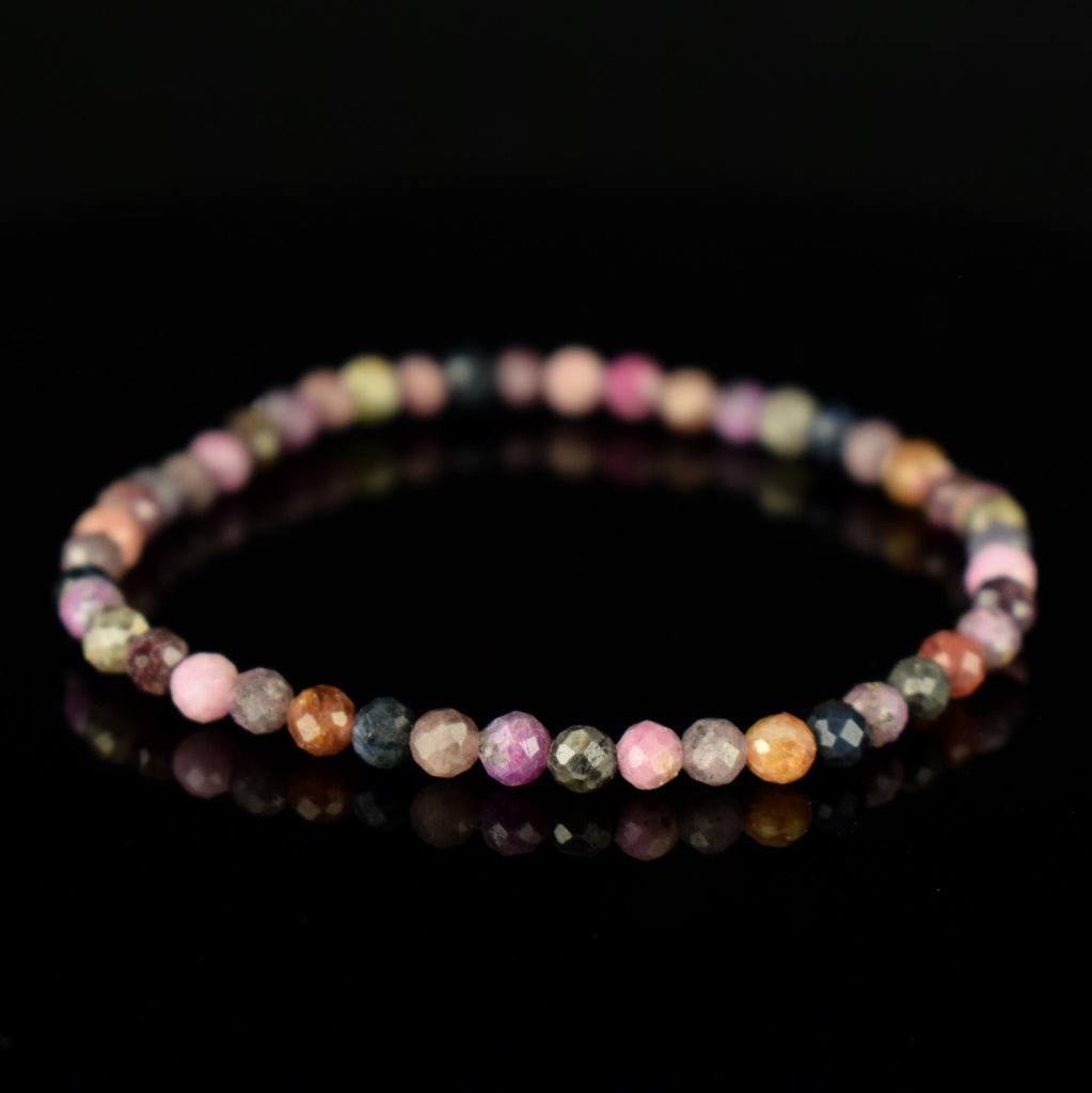 Bracelet Saphir Multicolore 4mm perles rondes facettées naturelles - Pensée positive - Entretien - Stabilité