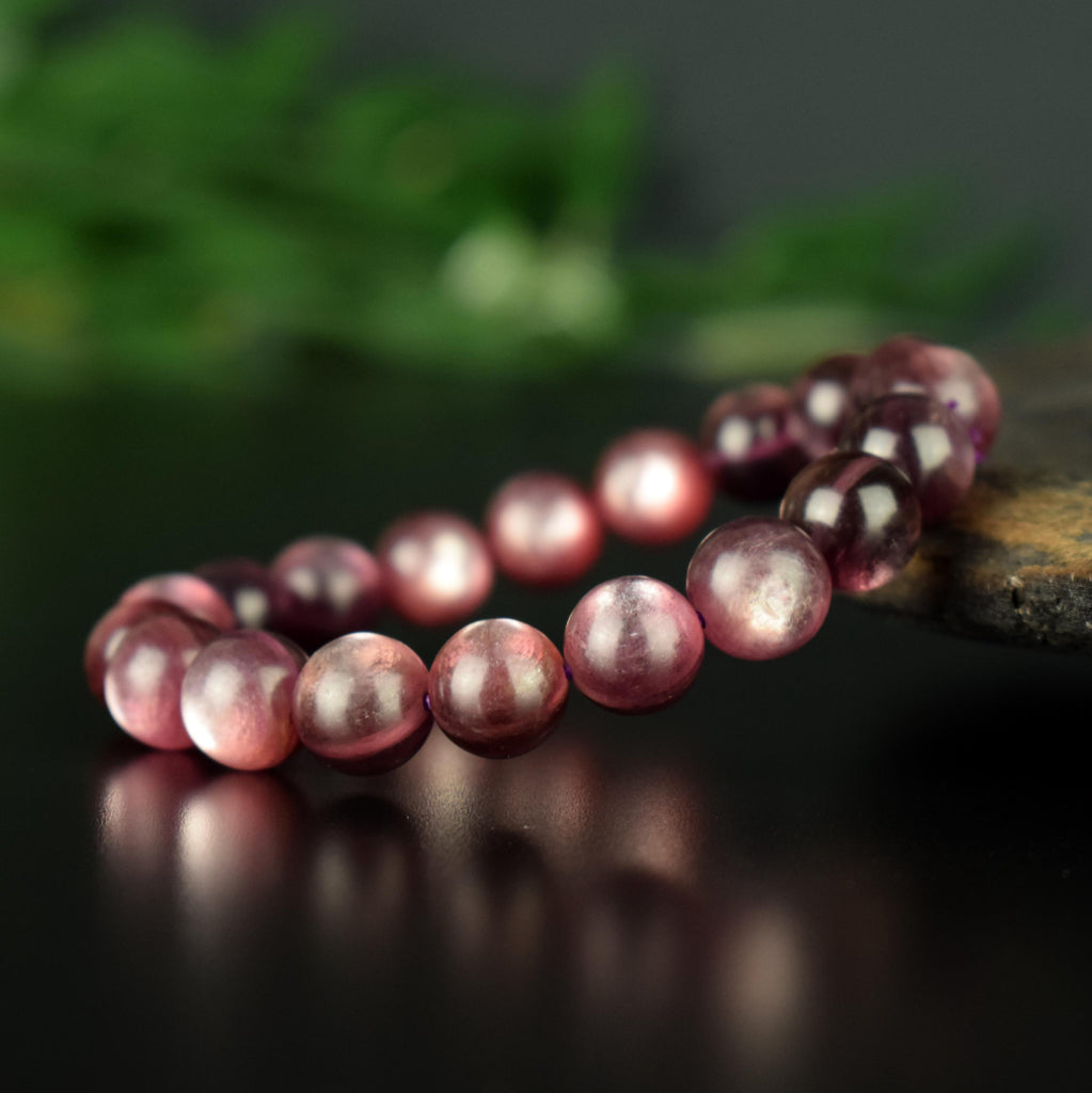 RARE Bracelet Lépidolite Violette perles 10mm rondes AAA avec reflets - Accomplissement - Sécurité - Instinct