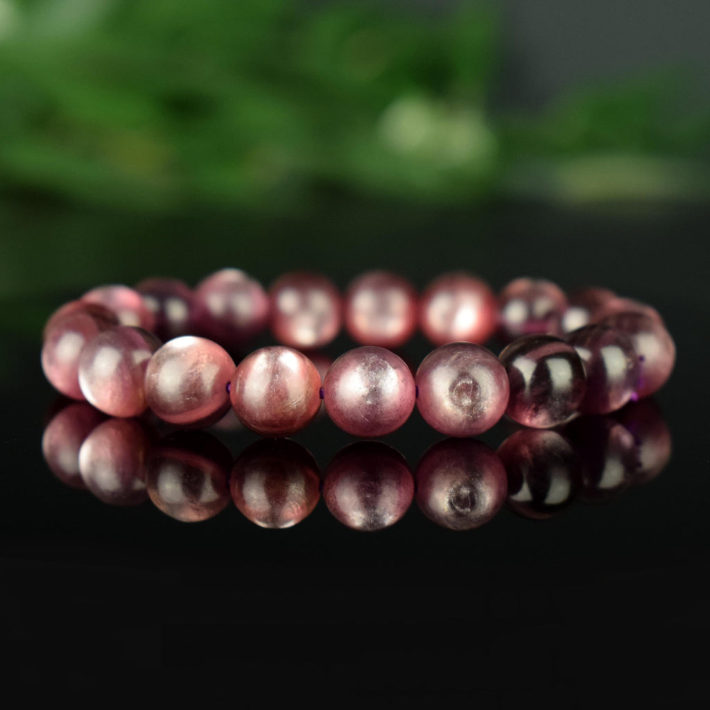 RARE Bracelet Lépidolite Violette perles 10mm rondes AAA avec reflets - Accomplissement - Sécurité - Instinct