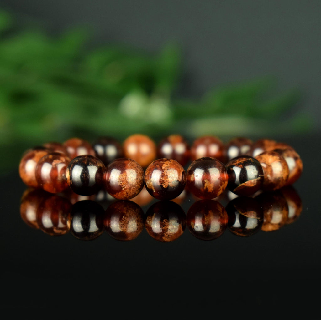 Bracelet Grenat Orange Spessartite AA perles rondes 10mm - Fortification - Stimulation - Eclat