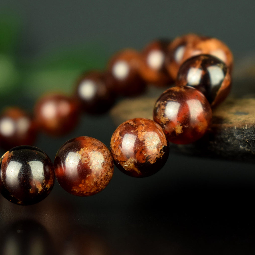 Bracelet Grenat Orange Spessartite AA perles rondes 10mm - Fortification - Stimulation - Eclat
