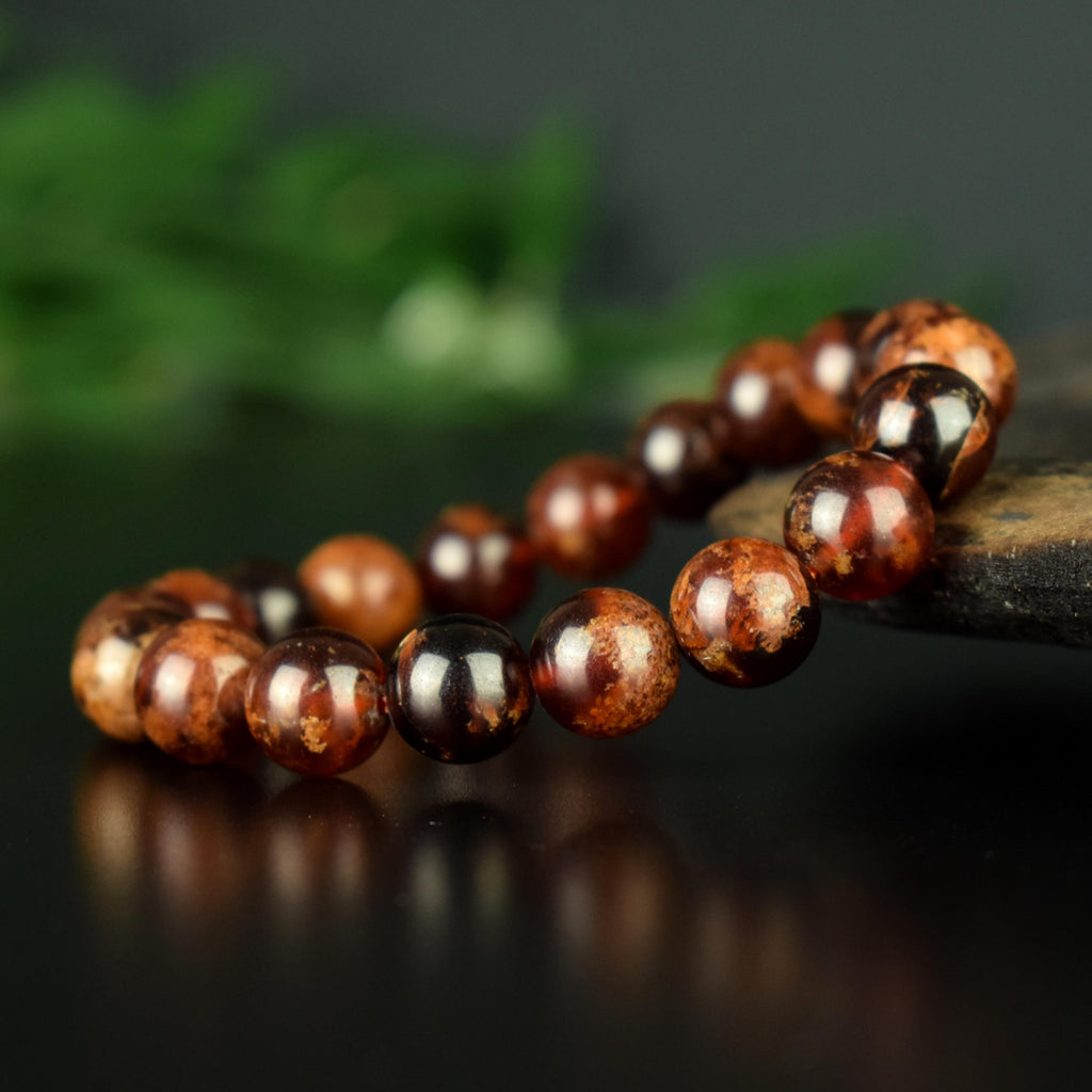 Bracelet Grenat Orange Spessartite AA perles rondes 10mm - Fortification - Stimulation - Eclat