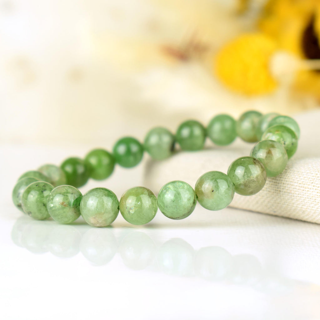Bracelet Tsavorite Grenat Vert perles 9mm AA - Bijou unique #1 - Confiance en soi - Intuition - Vitalité