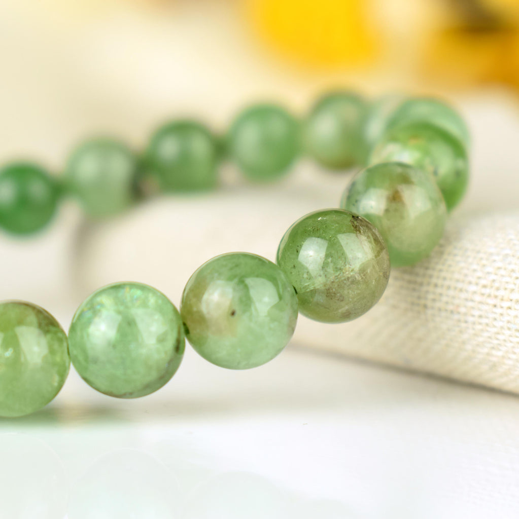 Bracelet Tsavorite Grenat Vert perles 9mm AA - Bijou unique #1 - Confiance en soi - Intuition - Vitalité