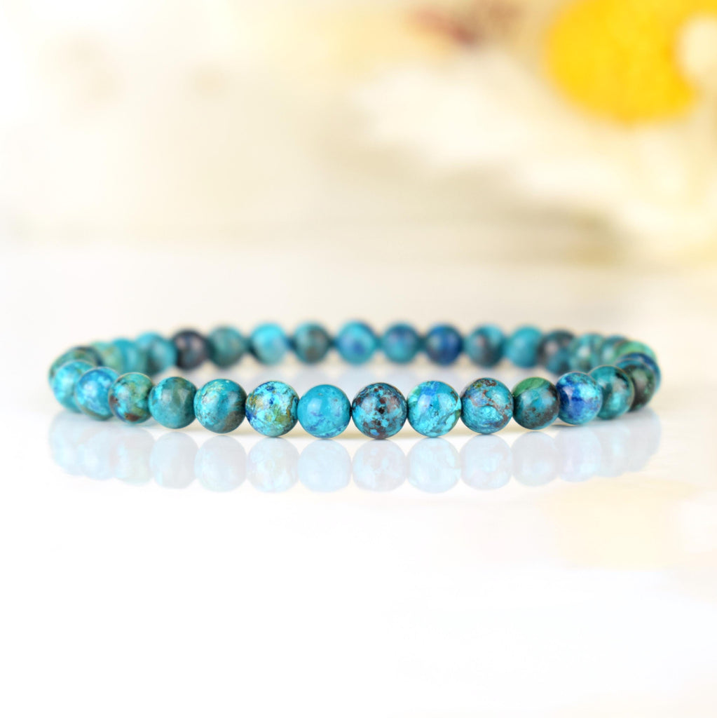 Bracelet Chrysocolle 6mm perles rondes AAA , Communication - Relaxation - Absorption