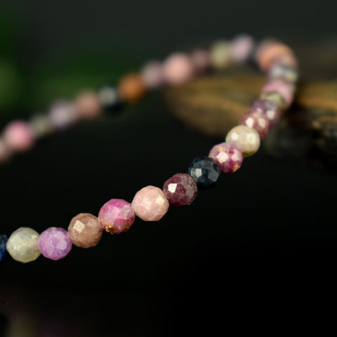 Bracelet Saphir Multicolore 4mm perles rondes facettées naturelles - Pensée positive - Entretien - Stabilité