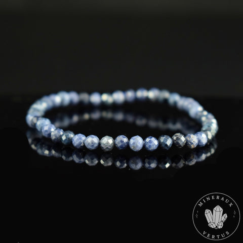 Bracelet fin Saphir bleu AA perles 4mm rondes facettées  - Protection - Compréhension - Pouvoir