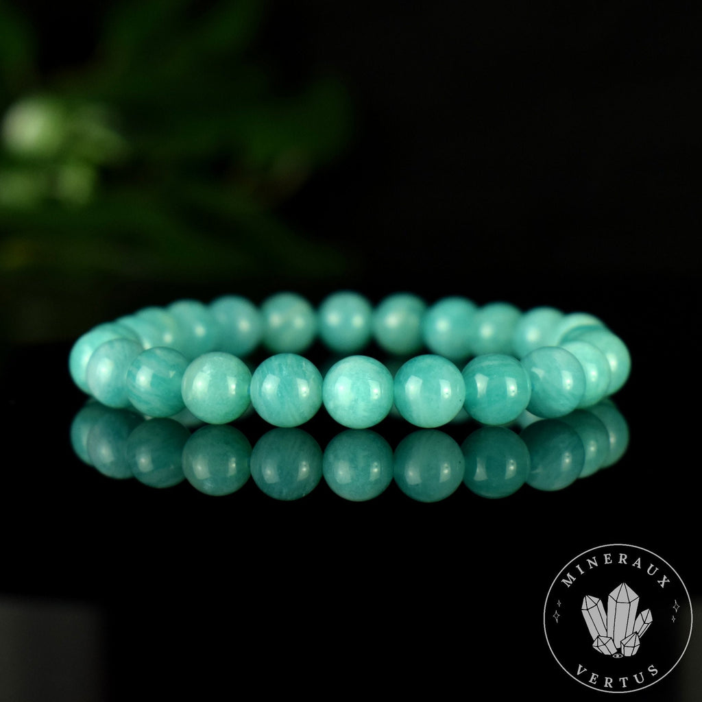 Bracelet Amazonite Bleue perles 8mm rondes grade AAA - Stimulation - Communication - Mémoire