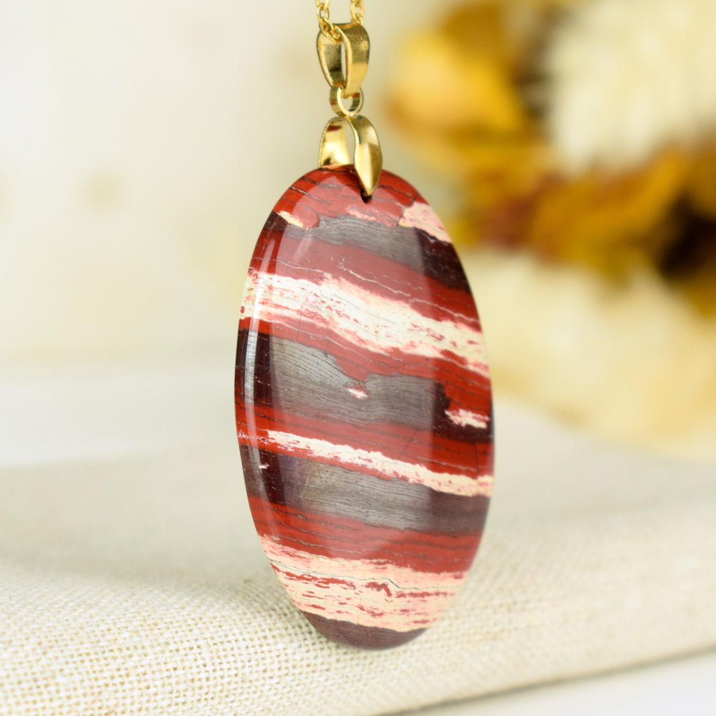 Grand Pendentif Jaspe Peau de Serpent - 47mm x 30mm cabochon unique en pierre naturelle #533