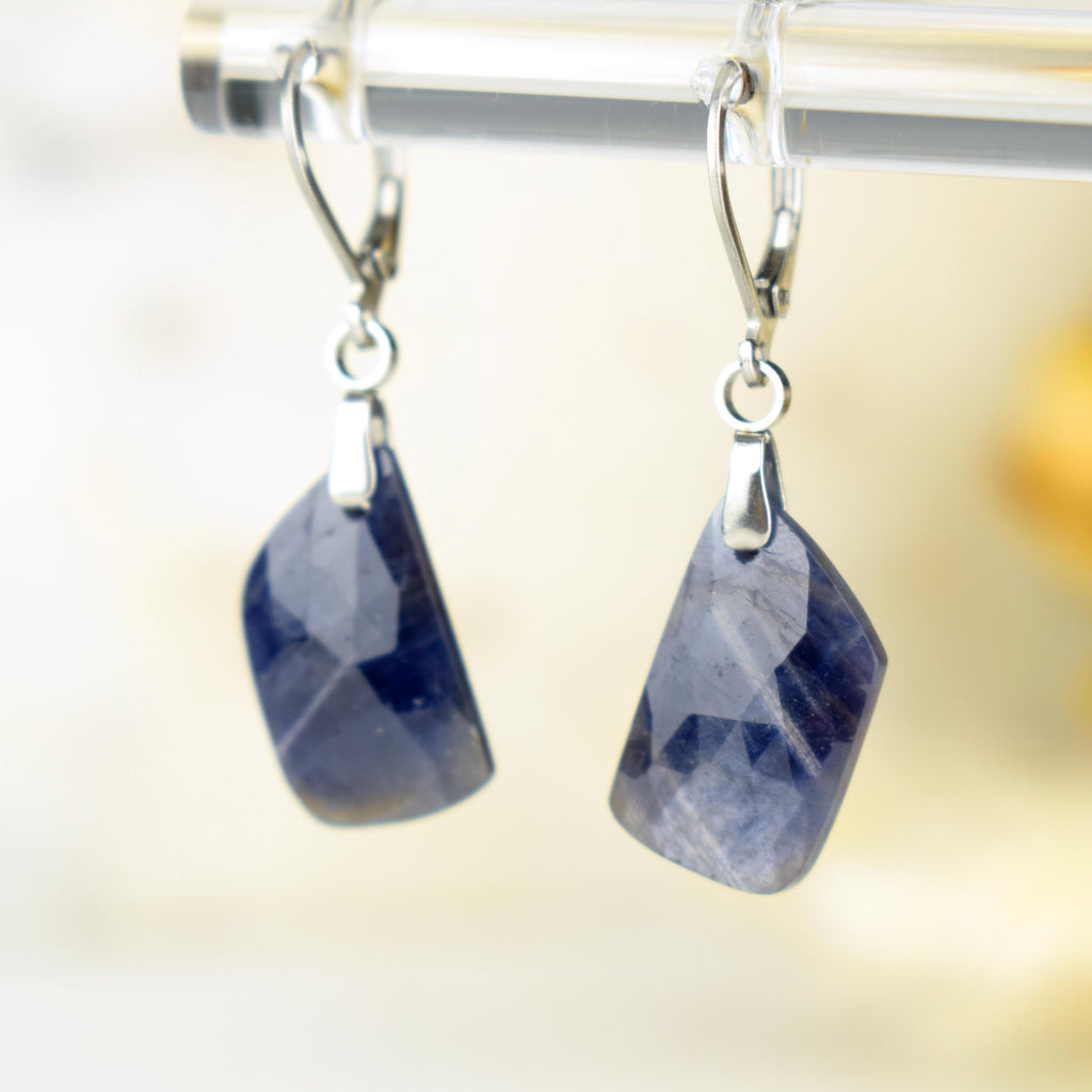Boucles Oreilles Saphir Bleu – Boucles Pierre Naturelle – Bijou Élégant Minimaliste – Gemstone Drop Earrings #39