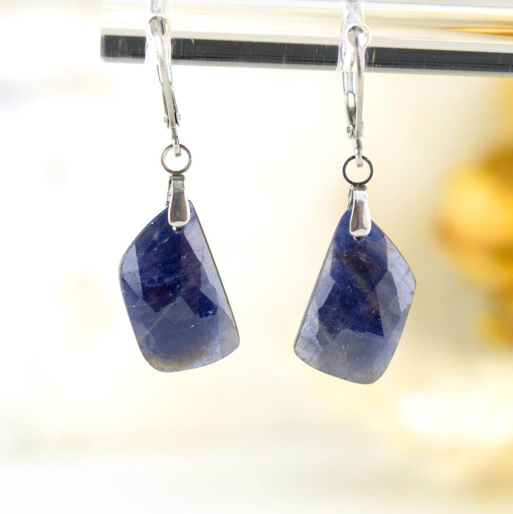 Boucles Oreilles Saphir Bleu – Boucles Pierre Naturelle – Bijou Élégant Minimaliste – Gemstone Drop Earrings #39