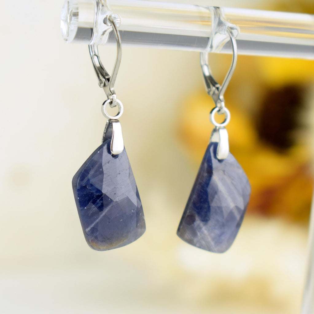 Boucles Oreilles Saphir Bleu – Boucles Pierre Naturelle – Bijou Élégant Minimaliste – Gemstone Drop Earrings #39