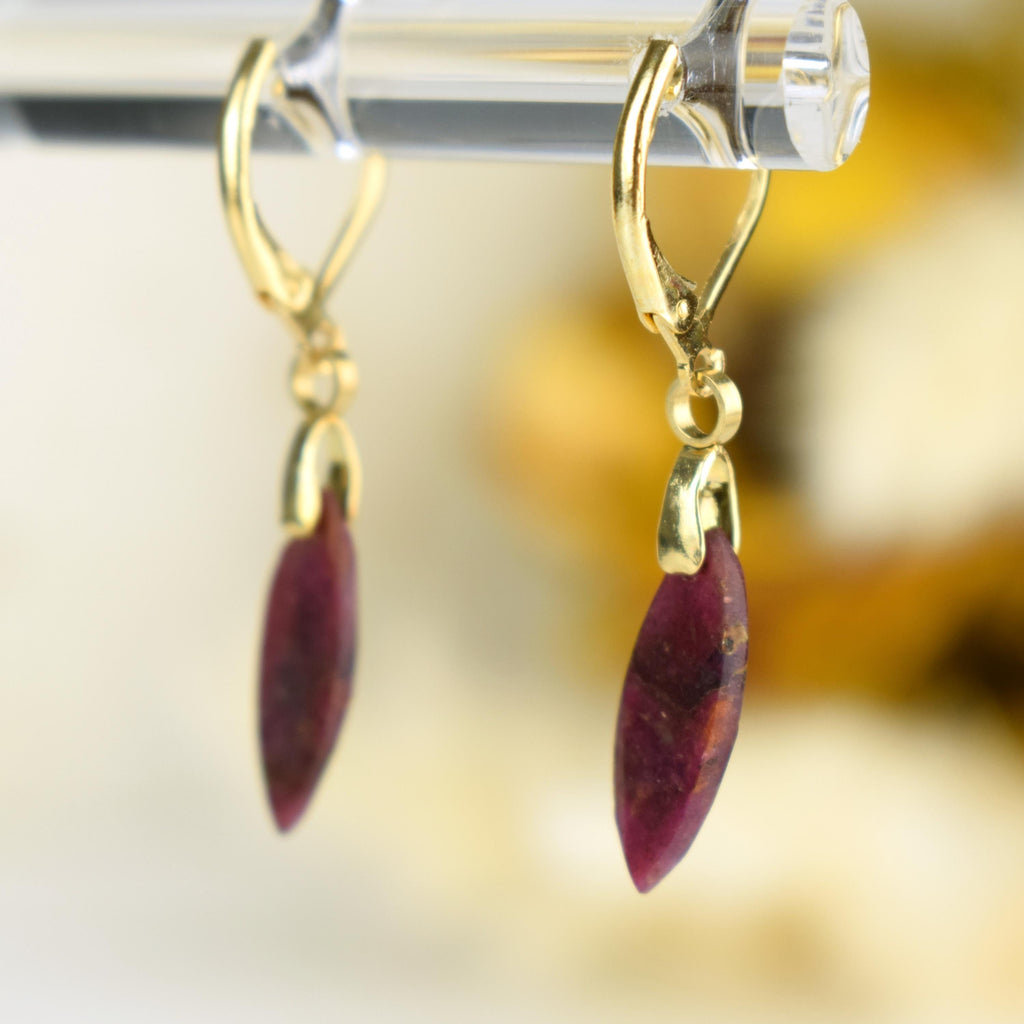 Boucles Oreilles Rubis – Pensée positive - Entretien - Stabilité – Bijou Élégant Minimaliste – Gemstone Drop Earrings #41
