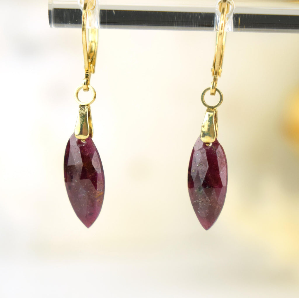Boucles Oreilles Rubis – Pensée positive - Entretien - Stabilité – Bijou Élégant Minimaliste – Gemstone Drop Earrings #41