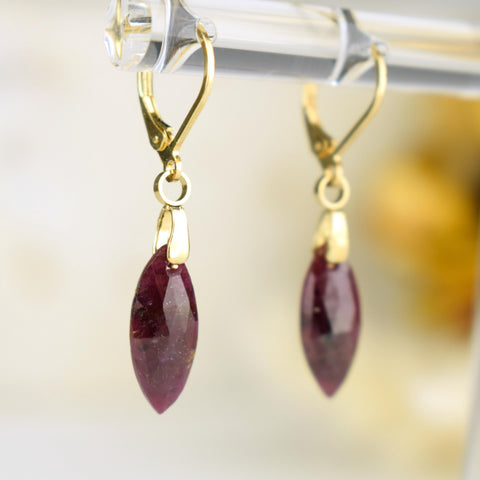 Boucles Oreilles Rubis – Pensée positive - Entretien - Stabilité – Bijou Élégant Minimaliste – Gemstone Drop Earrings #41